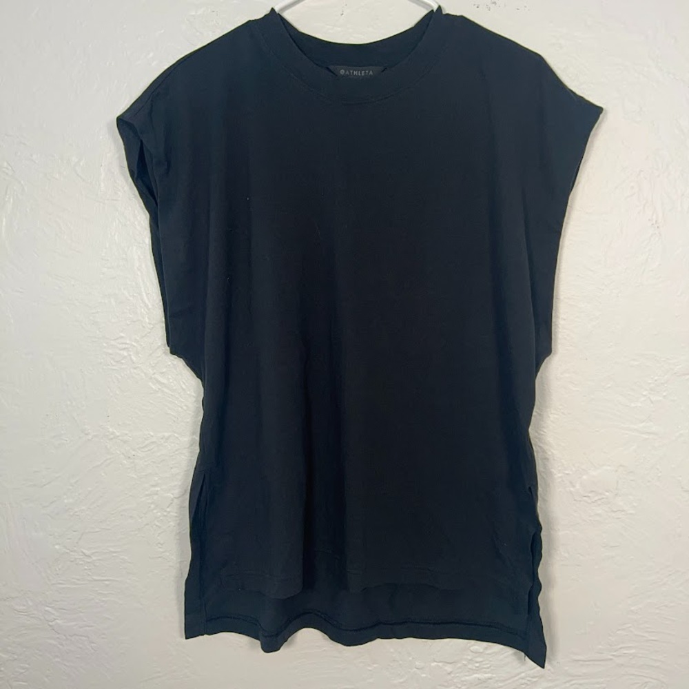 Athleta True Cotton Oversized Muscle Tee Black Cap Sleeve Boxy Relaxed Sz M